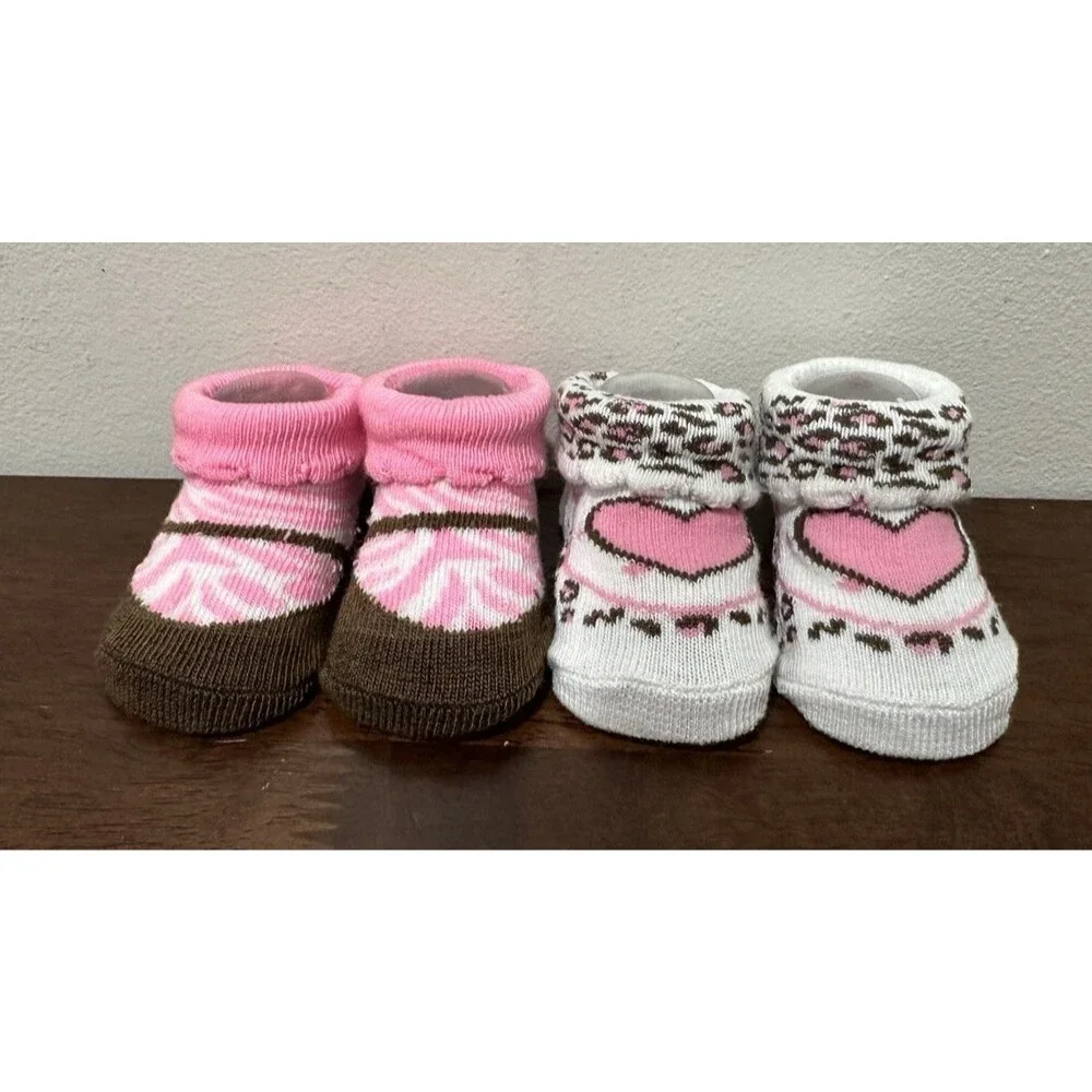 Wee Tots 4 pack baby girl socks size 0-12 months white pink brown colors